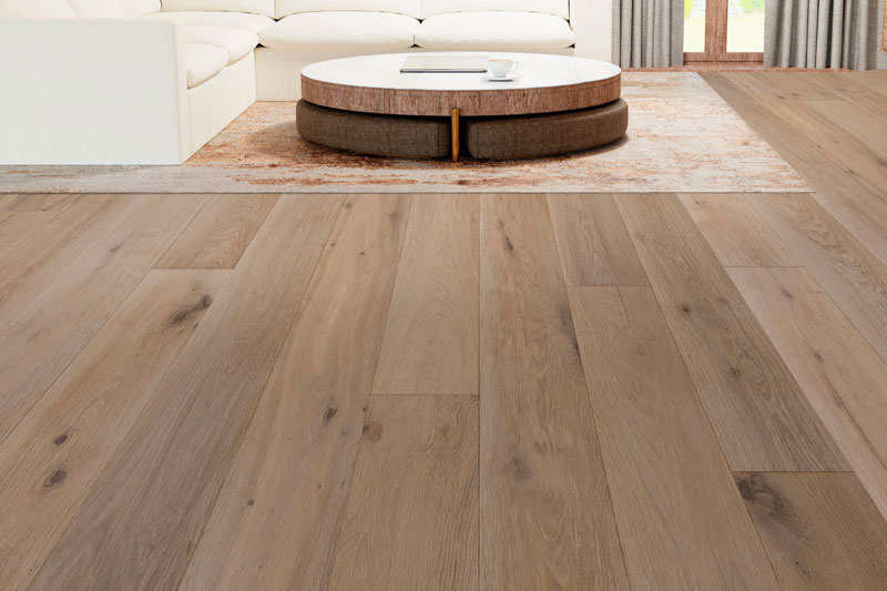 Reclaimed wood flooring in a completed interior