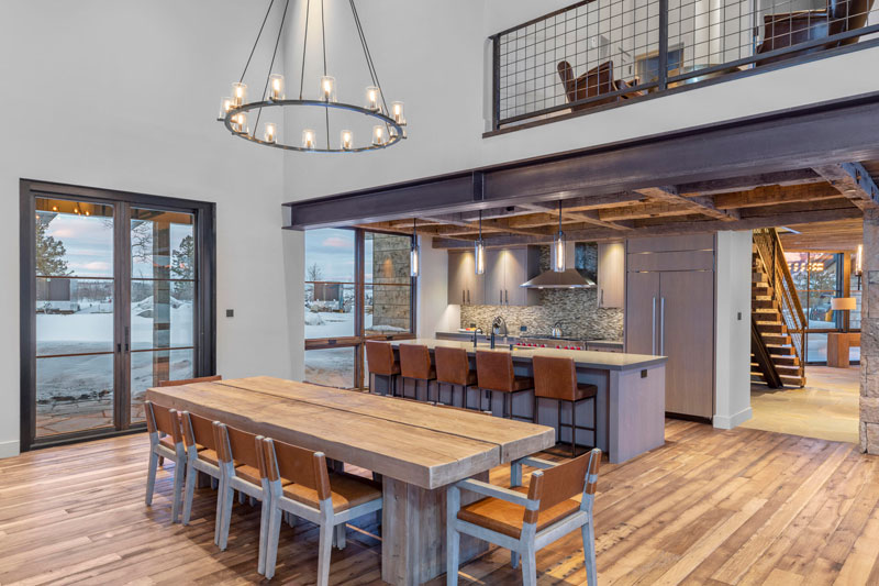 Reclaimed wood flooring in a completed interior