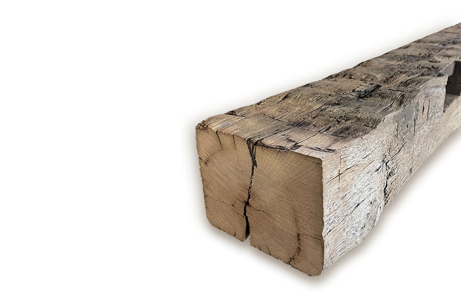 Reclaimed Hand-Hewn Mantel, With Pockets