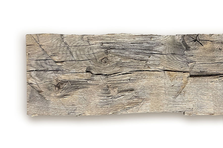 Hand-Hewn White Oak Mantel, Weathered Gray